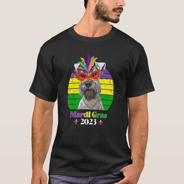Miniature Schnauzer Party Dog Mardi Gras 2023 T-Shirt (Front)