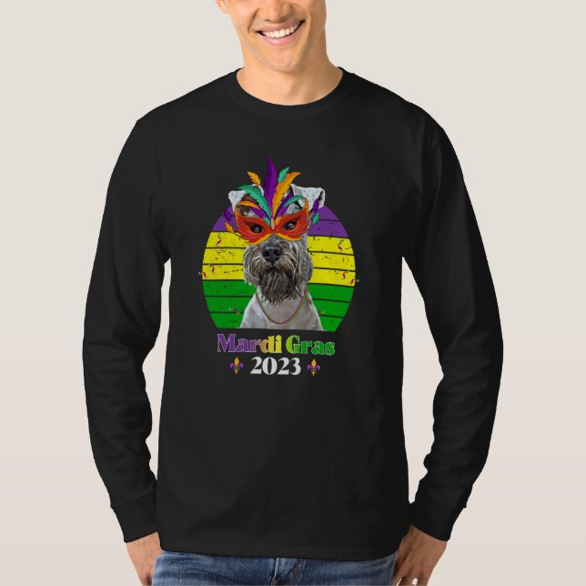 Miniature Schnauzer Party Dog Mardi Gras 2023 T-Shirt (Front)