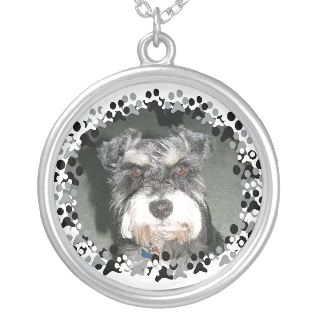 Miniature Schnauzer Photo Silver Plated Necklace (Front)