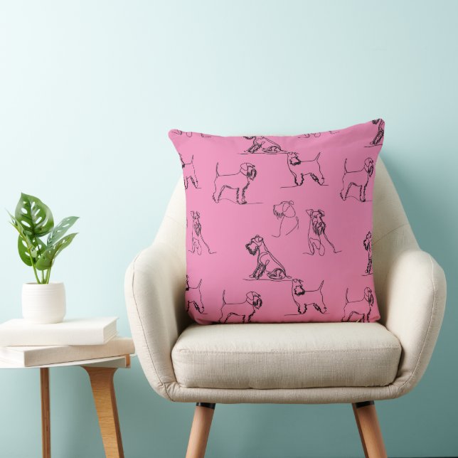 Miniature Schnauzer Pink Throw Pillow (Chair)