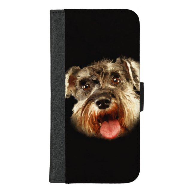 Miniature Schnauzer Portrait Watercolor iPhone Wallet Case (Front)