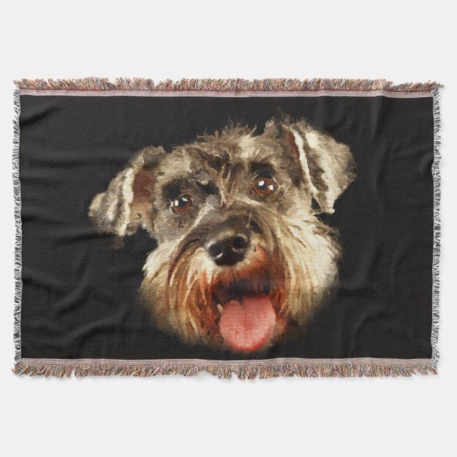 Miniature Schnauzer Portrait Watercolor Throw Blanket (Front)