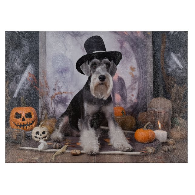 Miniature Schnauzer Pumpkins Halloween Scary  Cutting Board (Front)