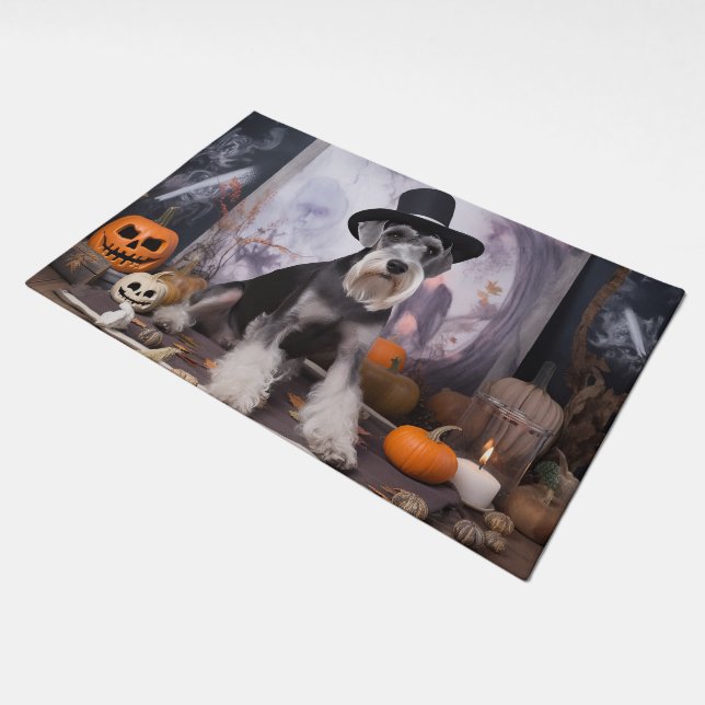 Miniature Schnauzer Pumpkins Halloween Scary  Doormat (Angled)