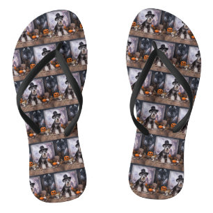 Miniature Schnauzer Pumpkins Halloween Scary Flip Flops