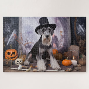 Miniature Schnauzer Pumpkins Halloween Scary Jigsaw Puzzle