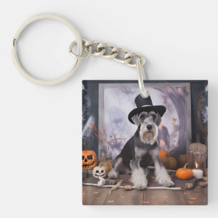 Miniature Schnauzer Pumpkins Halloween Scary Keychain