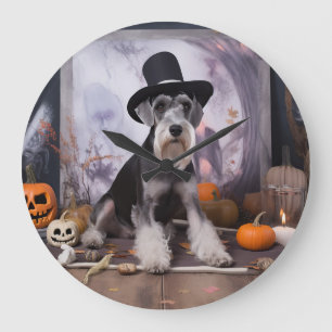 Miniature Schnauzer Pumpkins Halloween Scary Large Clock