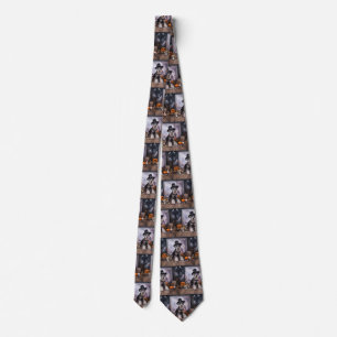 Miniature Schnauzer Pumpkins Halloween Scary Neck Tie