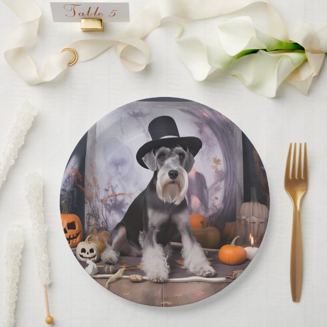 Miniature Schnauzer Pumpkins Halloween Scary  Paper Plates (Wedding)