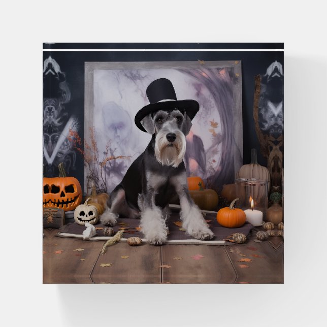 Miniature Schnauzer Pumpkins Halloween Scary  Paperweight (Front)