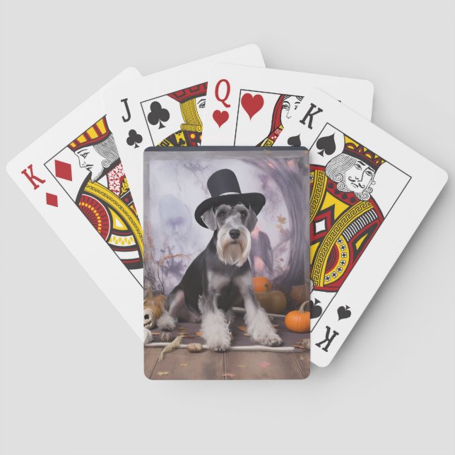 Miniature Schnauzer Pumpkins Halloween Scary  Poker Cards (Back)