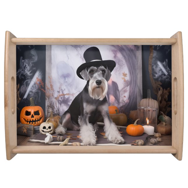 Miniature Schnauzer Pumpkins Halloween Scary  Serving Tray (Front)