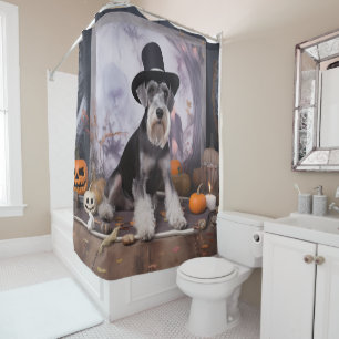 Miniature Schnauzer Pumpkins Halloween Scary Shower Curtain