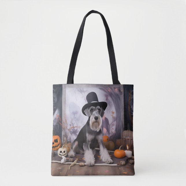 Miniature Schnauzer Pumpkins Halloween Scary  Tote Bag (Front)