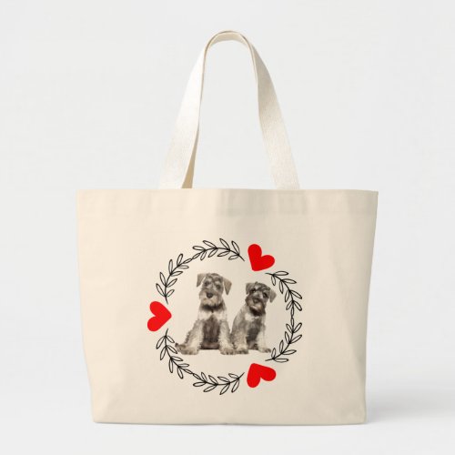 Miniature Schnauzer Puppy Dogs Laurel Wreath Heart Large Tote Bag