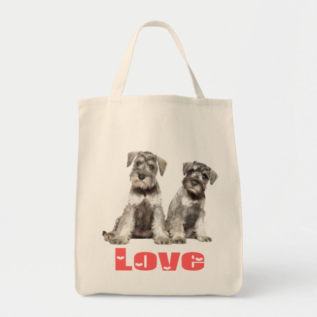 Miniature Schnauzer Puppy Dogs Pink Heart Tote (Front)