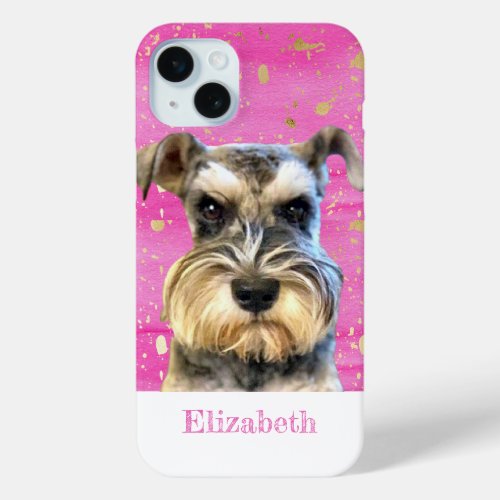 Miniature Schnauzer Puppy Pink Gold Dog Animal iPhone 15 Plus Case