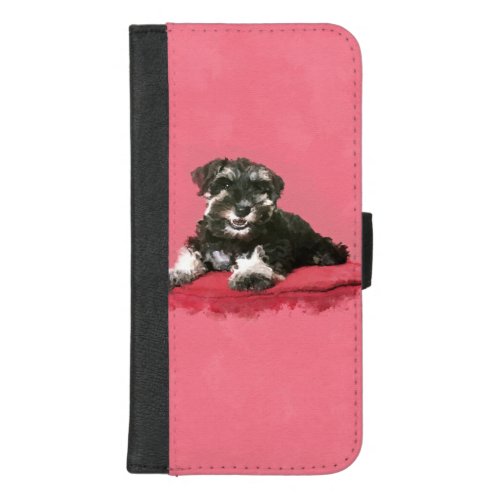 Miniature Schnauzer Puppy Watercolor Digital Art iPhone 87 Plus Wallet Case