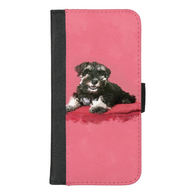Miniature Schnauzer Puppy Watercolor Digital Art iPhone Wallet Case (Front)