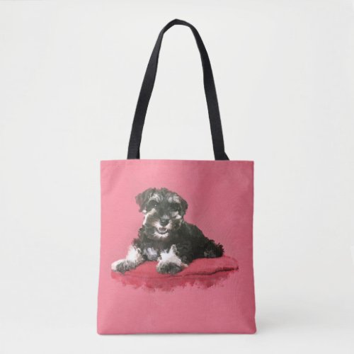 Miniature Schnauzer Puppy Watercolor Digital Art Tote Bag