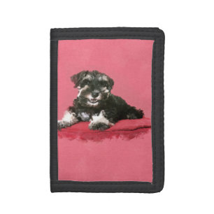 Miniature Schnauzer Puppy Watercolor Digital Art Tri-fold Wallet