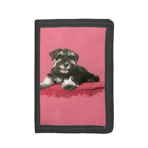Miniature Schnauzer Puppy Watercolor Digital Art Trifold Wallet