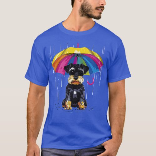 Miniature Schnauzer Rainy Day With Umbrella T_Shirt