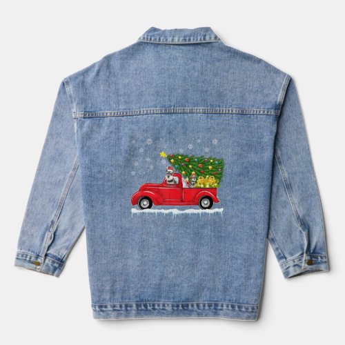 Miniature Schnauzer Red Car Truck Christmas Tree X Denim Jacket