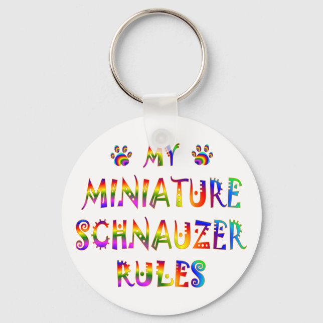 Miniature Schnauzer Rules Fun Keychain (Front)