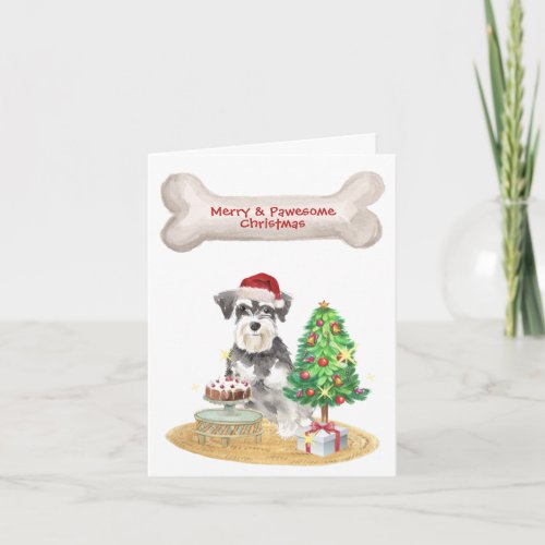 Miniature Schnauzer Santa Hat Christmas Holiday Card