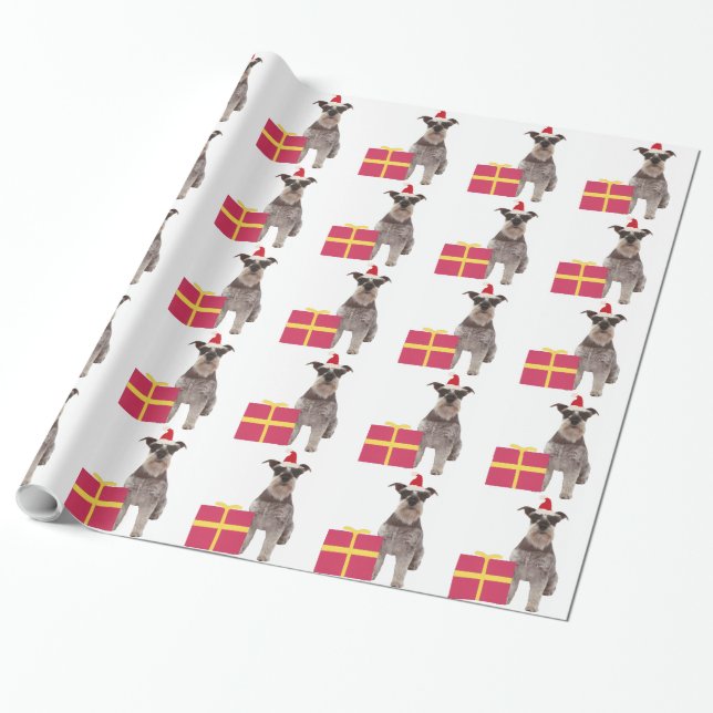 Miniature Schnauzer Santa Hat Wrapping Paper (Unrolled)