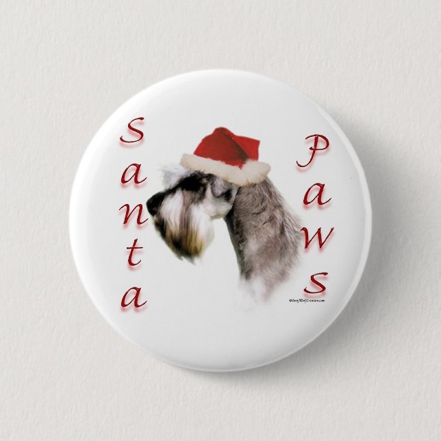 Miniature Schnauzer Santa Paws Pinback Button (Front)