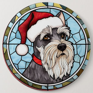 Miniature Schnauzer Stained Glass Christmas Button