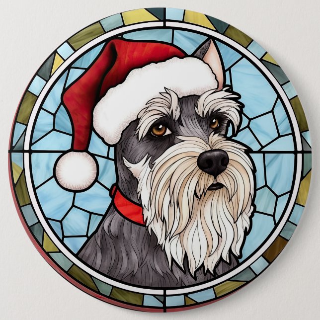 Miniature Schnauzer Stained Glass Christmas Button (Front)