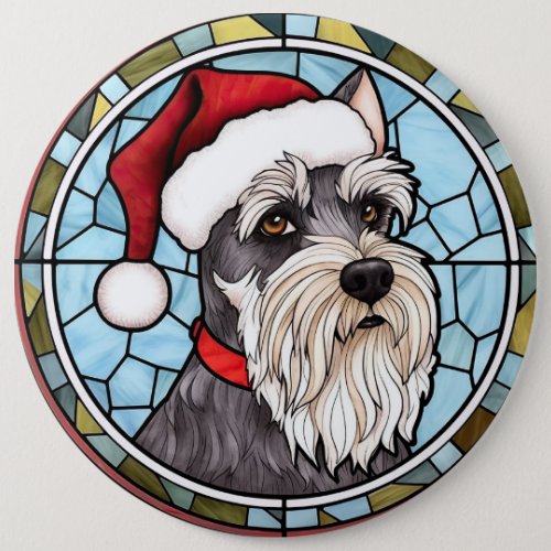 Miniature Schnauzer Stained Glass Christmas Button