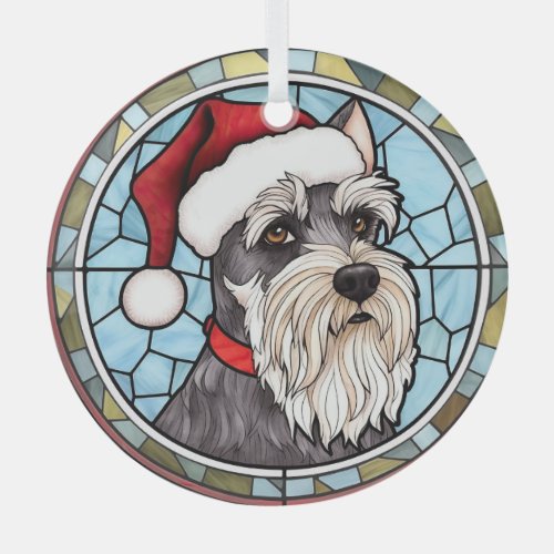 Miniature Schnauzer Stained Glass Christmas Glass Ornament