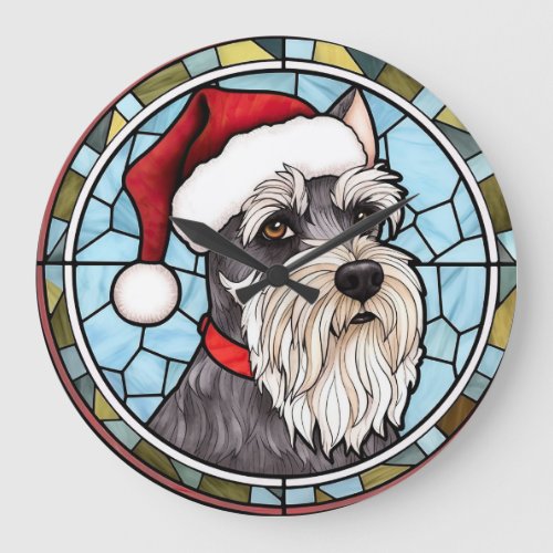 Miniature Schnauzer Stained Glass Christmas Large Clock