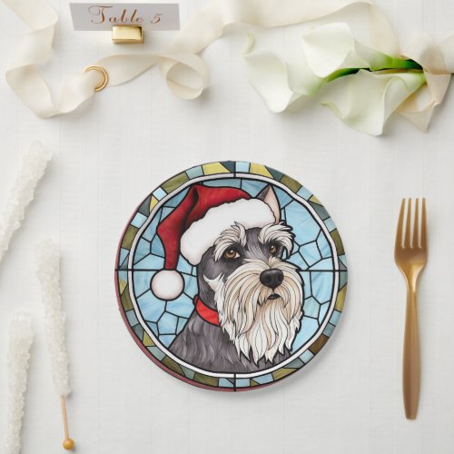 Miniature Schnauzer Stained Glass Christmas Paper Plates