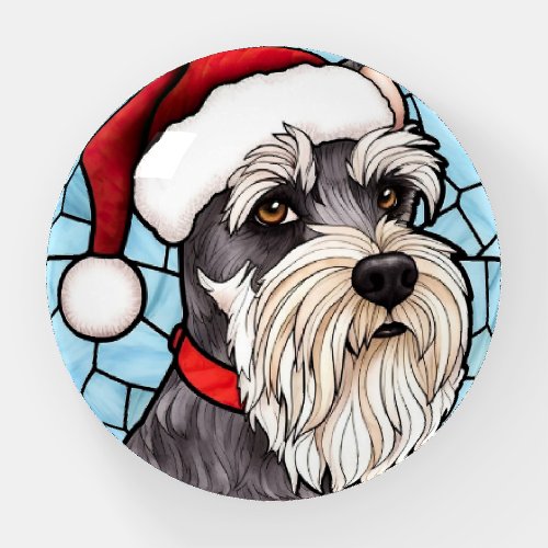 Miniature Schnauzer Stained Glass Christmas Paperweight