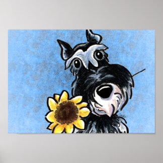 Miniature Schnauzer Sunflower Blue Off-Leash Art™ Poster