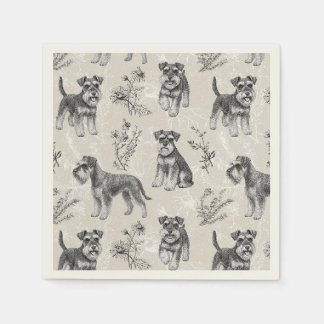 Miniature Schnauzer Vintage Sepia Toile de Jouy Napkins