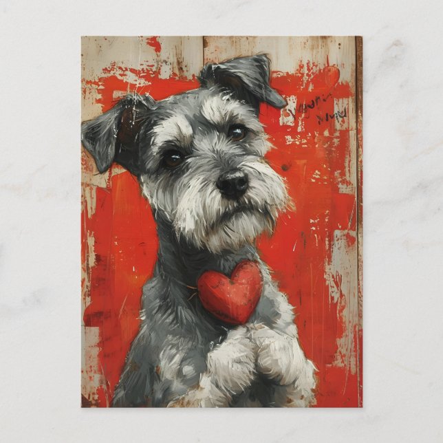 Miniature Schnauzer Vintage Valentine's day  Postcard (Front)