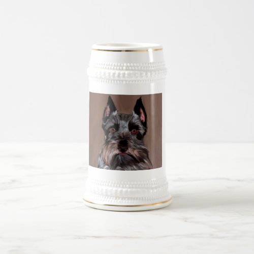 Miniature Schnauzer Water Color Art Painting Beer Stein