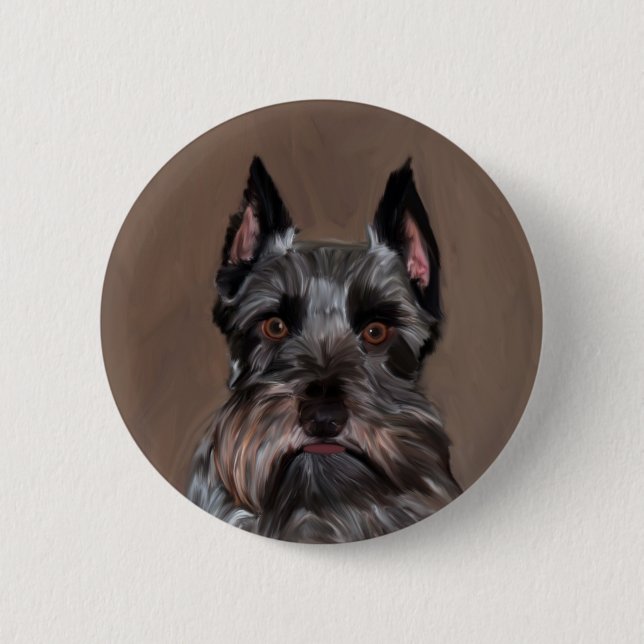 Miniature Schnauzer Water Color Art Painting Button (Front)
