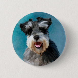 Miniature Schnauzer Water Color Art Painting Button