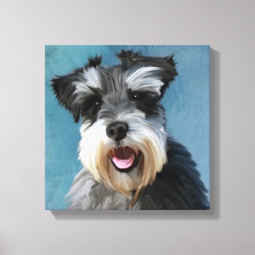 Miniature Schnauzer Water Color Art Painting Canvas Print