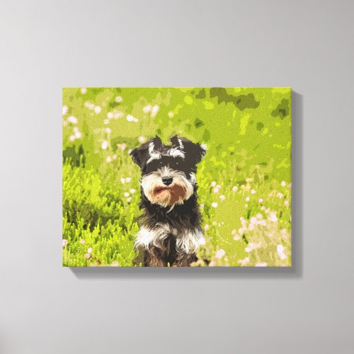 Miniature Schnauzer Water Color Art Painting Canvas Print