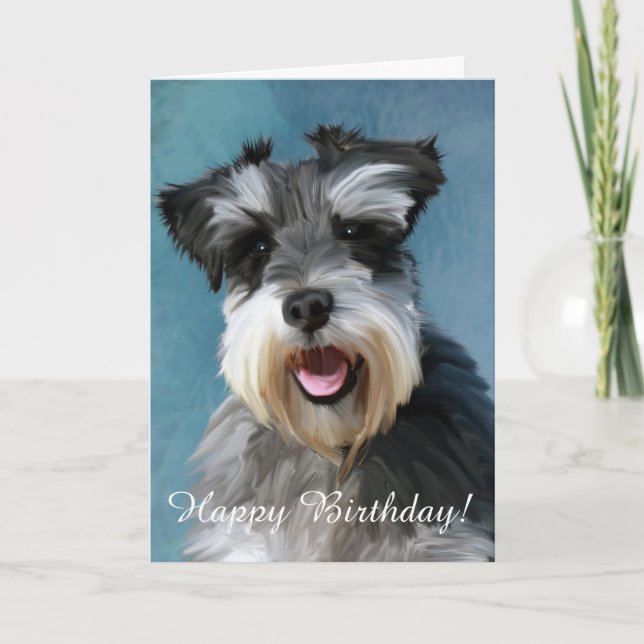 Miniature Schnauzer Water Color Art Painting Card (Front)