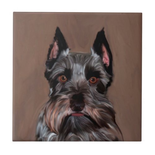 Miniature Schnauzer Water Color Art Painting Ceramic Tile